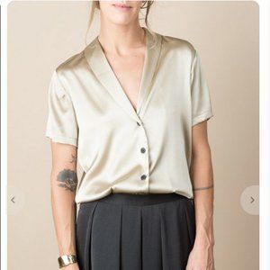RACHEL COMEY $357 EVOKE TOP 100% SILK BLOUSE DEEP V NECK SIZE 2
